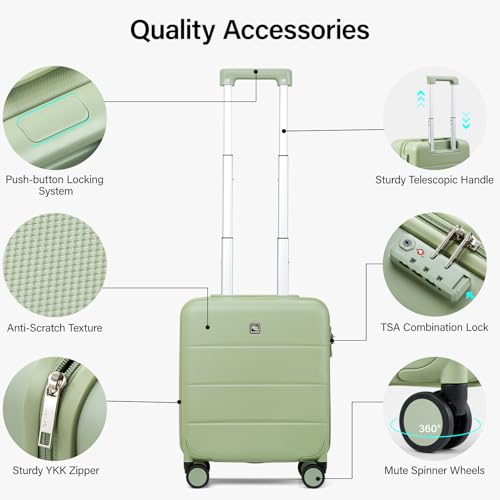 Underseat Carry On Luggage with Wheels (Bamboo Green / 16 Inch)