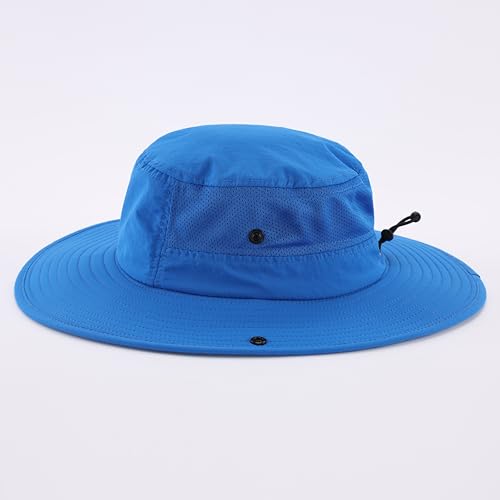 UPF50+ Mens Sun Hat Wide Brim Womens UV Protection Beach Bucket Hat for Fishing Hiking Snap Up Cowboy Hat (One Size / Royal Blue)