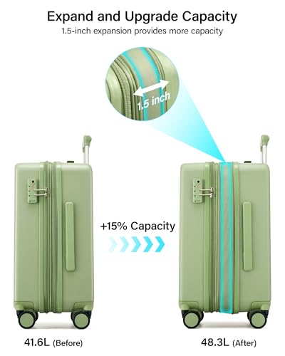 Carry on Luggage Airline Approved 20" Expandable Hardside Suitcase (Bamboo Green / 20 Inch EXT)