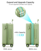 Carry on Luggage Airline Approved 20" Expandable Hardside Suitcase (Bamboo Green / 20 Inch EXT)