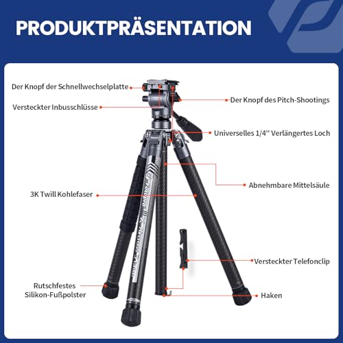 64" Video Camera Tripod with Fluid Head for Smooth Panning (X-Aircross 3 Lite Video Grey)