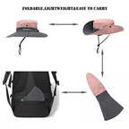 Womens Summer Sun Hat Beach Hat Wide Brim Outdoor UV Protection Hat Foldable Cool Mesh Ponytail Bucket Hat (6-7 / Grey+pink)