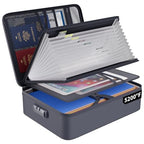 Fireproof Document Organizer Bag with Lock ＆ Accordion File Folder (Gray / 15.1" x 11.2" x 4.3")