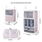 Travel Portable Hanging Shelves Closet Organizer Packing Luggage Storage with Multifunctional and Foldable Invisible Compartment (Pink / X-Large)