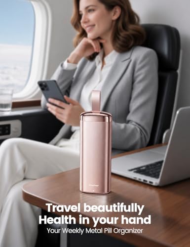 Metal Pill Organizer 2 Times a Day (Rose Gold / Standard Size + Handle)