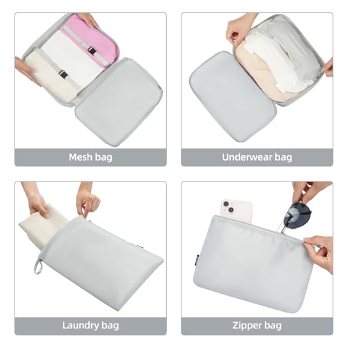 10 Set Packing Cubes Various Sizes Packing Organizer for Travel Accessories Luggage Carry On Suitcase (10-LightGrey / 10 Set-full Mesh)