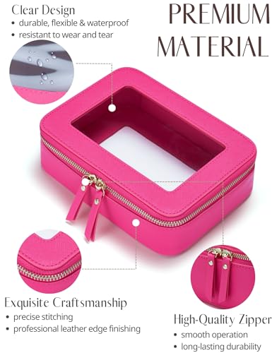 Clear Makeup Case Toiletry Bag Travel Medium Clear Cosmetic Bag with Zipper (Hot Pink / Mini & Medium)