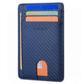 Slim Minimalist Front Pocket RFID Blocking Leather Wallets for Men and Women (Small / Carbon Fiber Blue)