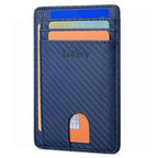 Slim Minimalist Front Pocket RFID Blocking Leather Wallets for Men and Women (Small / Carbon Fiber Blue)
