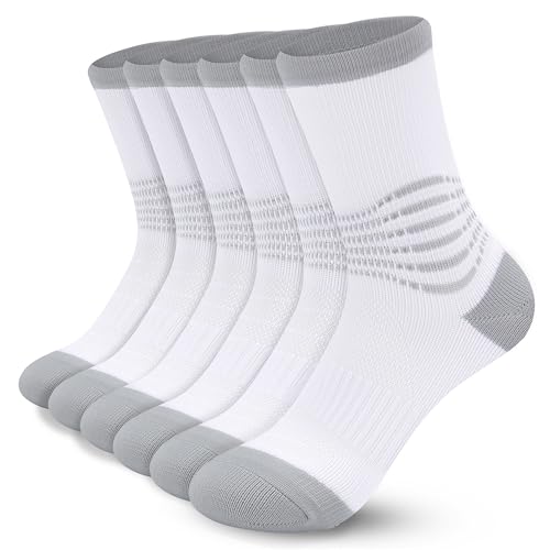 Crew Compression Socks for Women Men with Ankle Arch Support Plantar Fasciitis Relief 3 Pairs (X-Large / White Grey(3 Pairs))