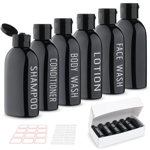 Travel Bottles for Toiletries 6 PCS 3.4oz Plastic Bottles Black (Black)