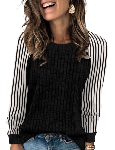 Womens Tops Long Sleeve Shirts Sweaters for Women Fall Teacher Outfits (X-Large / Black White)