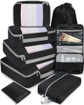 8 Set Packing Cubes Various Sizes Packing Organizer for Travel Accessories Luggage Carry On Suitcase (08-Black / 8 Set-middle Mesh)