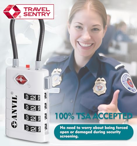 TSA Approved Luggage Locks with Search Alert Indicator (White)