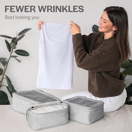 Compression Packing Cubes for Travel (4-Pack / Light Grey)
