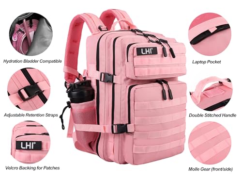 Military Tactical Backpack for Men and Women 45L Army 3 Days Assault Pack Bag Large Rucksack with Molle System Pink (Pink)