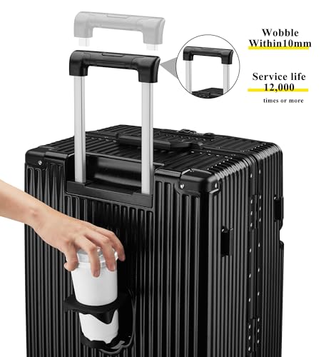 Super Large Aluminum Frame Zipperless Checked Luggage Front Pocket (B1-Jet Black / 30in)