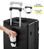 Super Large Aluminum Frame Zipperless Checked Luggage Front Pocket (B1-Jet Black / 30in)