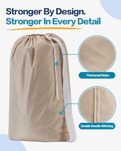 2 Pack XL Nylon Laundry Bag with Strap ((2 pack) Beige)