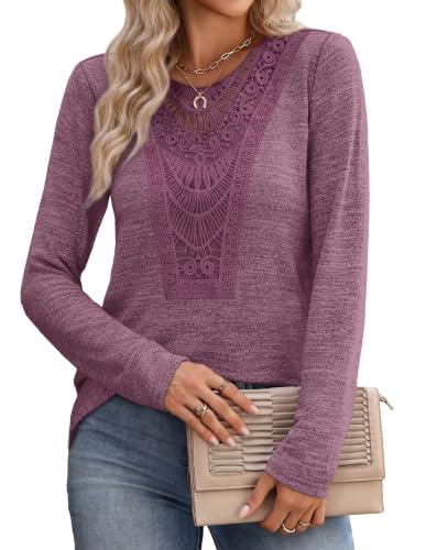 Women's Tops Tees & Blouses Fall Tunics Lace Long Sleeve Shirts Maroon 3XL (3X-Large / Maroon)