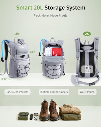 20L Lightweight Hydration Backpack with 2L Water Bladder&Waist Pack