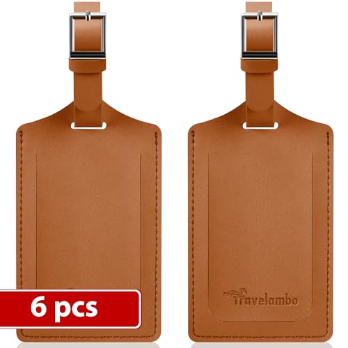 6 Pack Luggage Tags for Suitcases Airplane Travel Essentials (Yellowish Brown)