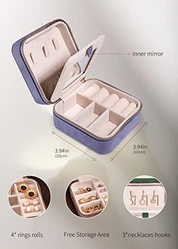 Travel Jewelry Organizer Boxes for Women Small Portable Necklace Earrings Bracelet Rings Travel Case Best Friend Birthday Gifts for Women Trendy (04_Suede_Touch_Dust_Lavender)