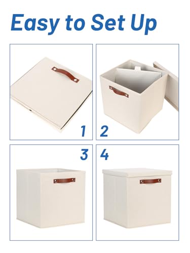 Fabric Storage Bins with Lids 13 Inch Storage Cubes with Lid (13×13×13 / Beige)