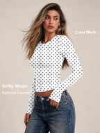 Womens Long Sleeve Shirts Basic Compression Tops White Dots M (Medium / White Dots)