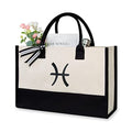 Embroidery Constellation Canvas Bag for Women (Black & White / Constellation-pisces)