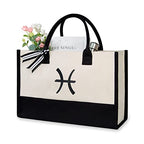 Embroidery Constellation Canvas Bag for Women (Black & White / Constellation-pisces)