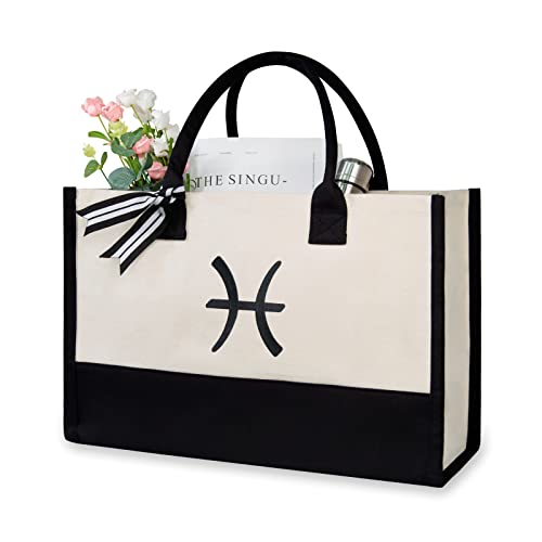 Embroidery Constellation Canvas Bag for Women (Black & White / Constellation-pisces)