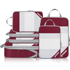 Compression Packing Cubes for Travel (Burgundy / 6 set-Half Mesh)