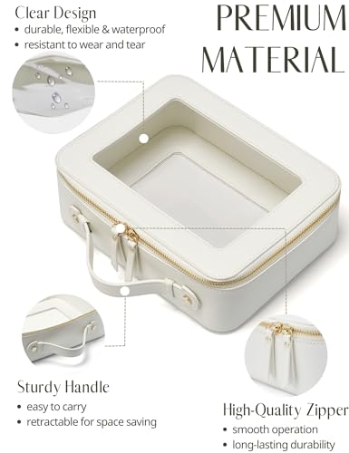 Clear Makeup Case White Toiletry Bag Travel Large Clear Cosmetic Bag with Zipper (White / Large Luxe)