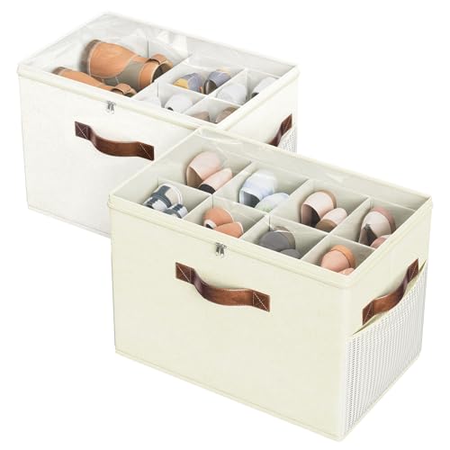 2 Pack Shoe Organizer for Closet (beige+beige-yellow)