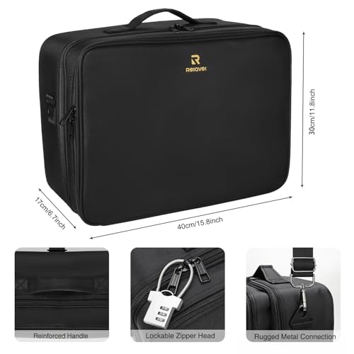 Extra Large Makeup Case with Plastic Dividers Washable and Easy to Clean (Black with Plastic Dividers / Extra Large)