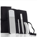 4pc Gray Glass Nail & Pedicure File Set (4-Pc: Glass File, Moon File, Cuticle Stick / Black Leather Roll)