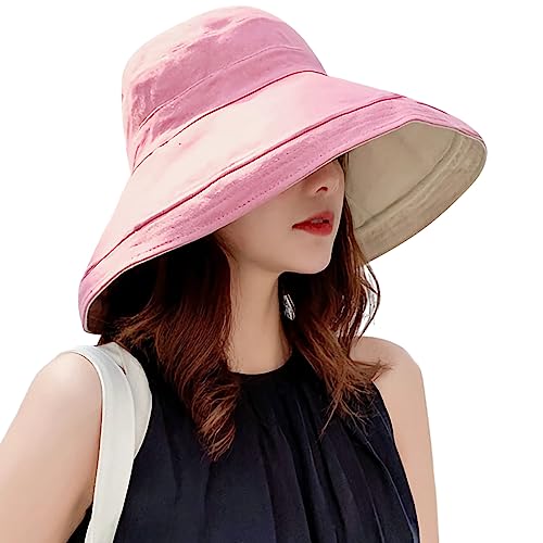 Women Summer Wide Brim Sun Hat Bucket Fishing Hats UV Protection (One Size / Lant001-pink)