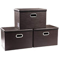Large Foldable Storage Bins with Lids [3 (Brown / Large(3-Pack))