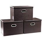 Large Foldable Storage Bins with Lids [3 (Brown / Large(3-Pack))