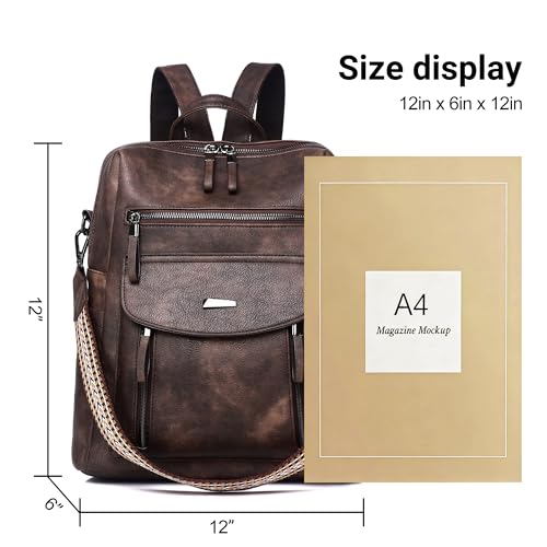 PU Leather Small Backpack Purse for Women Ladies Dark Brown (Dark Brown)