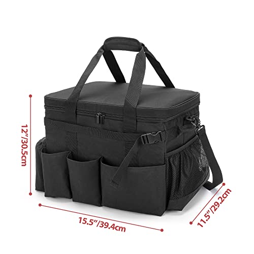 Large Grill Caddy with Lid & Paper Towel Holder & Multi Pockets (Black)
