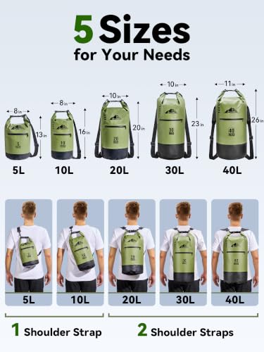 Waterproof Dry Bag Backpack with Zippered Pocket (Green / 40L)