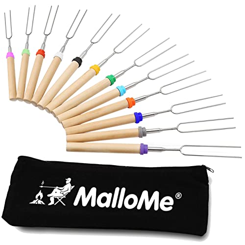 Smores Sticks for Fire Pit Long (12 Fork Set with Storage Bag)