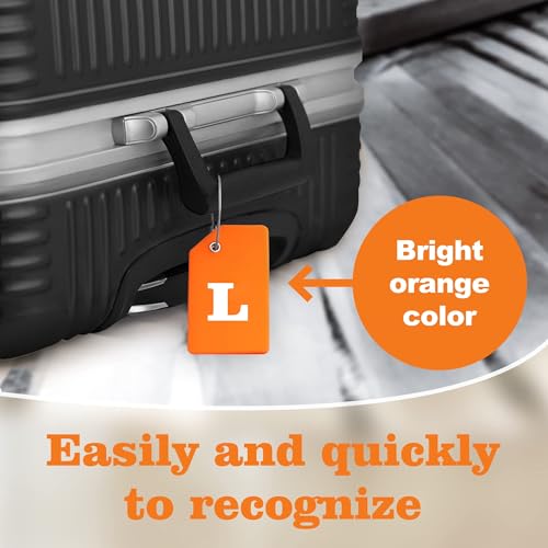 8 Pack Initial Luggage Tags for Suitcases Airplane Travel Essentials (Orange / Letter L)