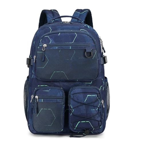 Multi Pocket Backpack for School College Travel (Navy Geometry)