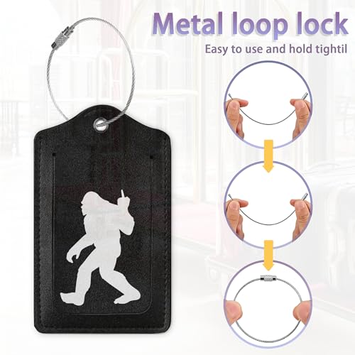 2Pcs Luggage Tag for Suitcase Black Sasquatch Cute Luggage Tag with Privacy Flap & Name ID Label & Metal Loop (Black Sasquatch)