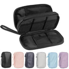 PU Leather Cable Organizer Double Layer Travel Pouch (Black / M)