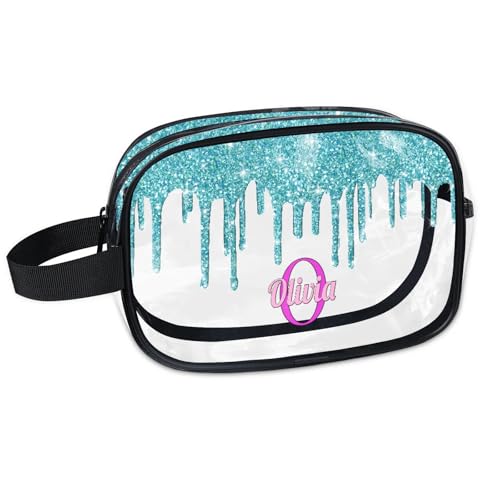 Custom Transparent Travel Toiletry Bag for Women (Cyan Blue)