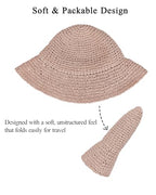 Womens Crochet Straw Sun Hat Foldable Floppy Wide Brim Beach Hat for Summer (One Size / Pink)